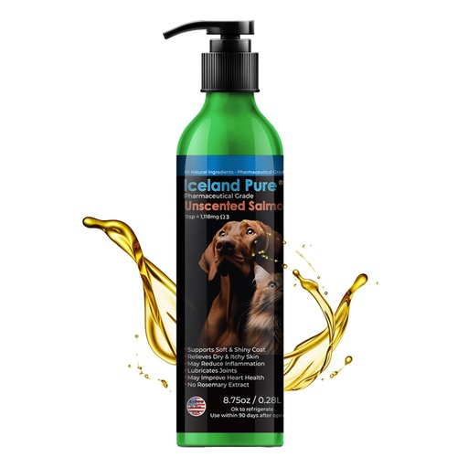 [BRSWIYITCB7WMAY3] Iceland Pure Salmon Oil | Unscented Pharmaceutical Grade | 1118mg of Omega-3 per teaspoon | Liquid Food Supplement For Dogs and Cats | BPA-Free Brushed Aluminum Epoxy coated Bottle with Pump 8.75oz