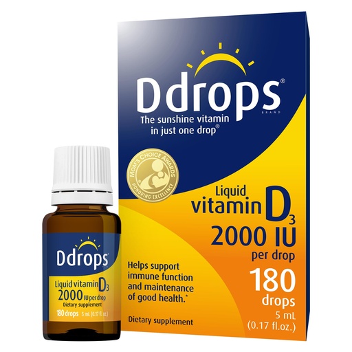 [BRSWIYIKC55GEF3U] Ddrops Adults 2000IU 180 Drops - Liquid Vitamin D3 Supplement, Supporting Strong Bones & Immune System