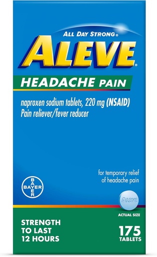 [BRSW2ZD5BUIBSHQZ] Aleve Headache Pain Reliever & Fever Reducer Tablets, Naproxen Sodium, for Headache, Pain Medicine for Adults, Headache Pain Relief Pills, 175 Count