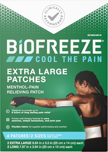 [BRSWY23YA57WM3LH] Biofreeze Overnight XL Pain Relief Patches, Arthritis Pain Reliever, Knee & Lower Back Pain Relief Patch, Sore Muscle Relief, Neck Pain Relief, FSA Eligible, 4 Biofreeze Menthol Patches