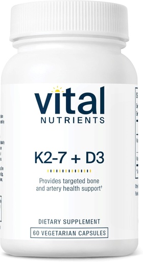 [BRSWKGIZOVYAMALC] Vital Nutrients Vitamin D3 + K2 | 2000 IU | Vitamin D3 K2 Supplement | Vitamin D Complex for Healthy Calcium Levels, Muscle & Bone Health | Gluten, Dairy, Soy Free | 60 Capsules