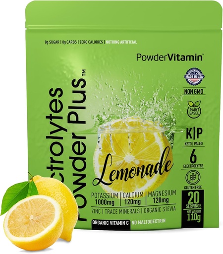 [BRSRAGD5BN5RO3D3] PowderVitamin Electrolytes Powder Plus (20 Servings) Lemonade Electrolyte Powder, No Maltodextrin, Keto,Sugar Free,Pink Himalayan Salt,1000mg Potassium,120mg Calcium,120mg Magnesium,Hydration Powder