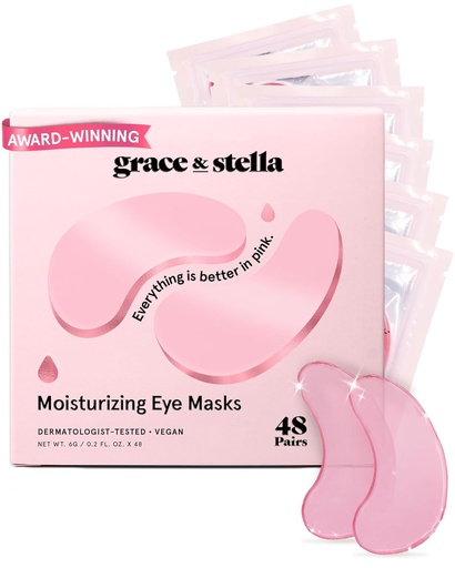 [BRSRMHAYCUDROFA6] grace & stella Award Winning Under Eye Mask - Reduce Dark Circles, Puffy Eyes, Undereye Bags, Wrinkles - Gel Under Eye Patches - Gifts for Girlfriend - Vegan Cruelty-Free Self Care (48 Pairs, Pink)