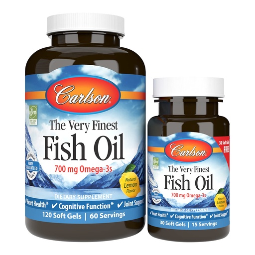 [BRSWIYILCUABM3TU] Carlson - The Very Finest Fish Oil, 700 mg Omega-3s, Norwegian, Sustainably Sourced, Lemon, 150 Count