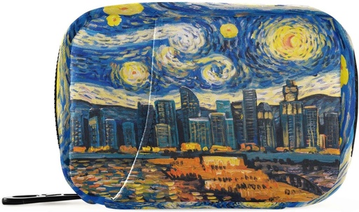 [BRSRMZIBBYPAMHL3] Pail Box 7 Day Starry Night Sky City Piel Piek Case Pail Pieler Pieter Back with Zipper Sportable Veek Case Case (in อังกฤษ) ขนาดกะทัดรัดสําหรับตัวถือวิตามิน