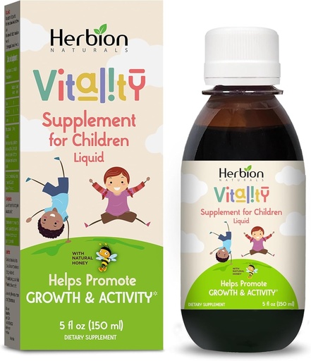 [BRSWGZL6C4CAGGTO] HERBION Naturals Vitality Supplement for Children, Promotes Growth and Appetite, Relieves Fatigue, Покращує Mental & Фізична продуктивність, для дітей 1 рік і вище, 5 Fl Oz (Pack of 1)