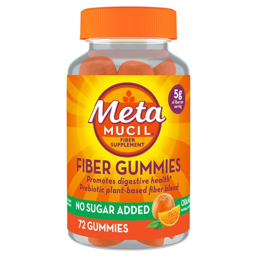 [BRSW2HAPOUBW233D] Metamucil Fiber Gummies for Adults, No Sugar Added Orange Flavor, 5g Plant Based Prebiotic Fiber Supplement Blend, 72 Count