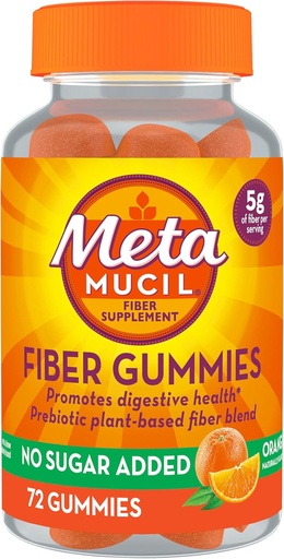 [BRSW2HAPOUBW233D] Metamucil Fiber Gummies for Adults, No Sugar Added Orange Flavor, 5g Plant Based Prebiotic Fiber Supplement Blend, 72 Count