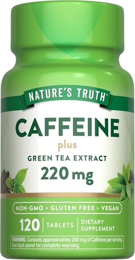 [BRSWICQBBAFGMHTG] Nature's Truth Caffeine Pills | 220mg | 120 Count | With Green Tea Extract | Vegan, Non-GMO & Gluten Free Supplement