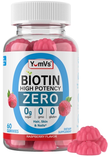 [BRSROY34AECRUELH] Biotin Gummies Sugar Free – 5,000 mcg High Potency Biotin for Hair, Skin & Nails – Zero Sugar, Non-GMO, Gluten Free, Vegan Raspberry Gummies – 60 Count