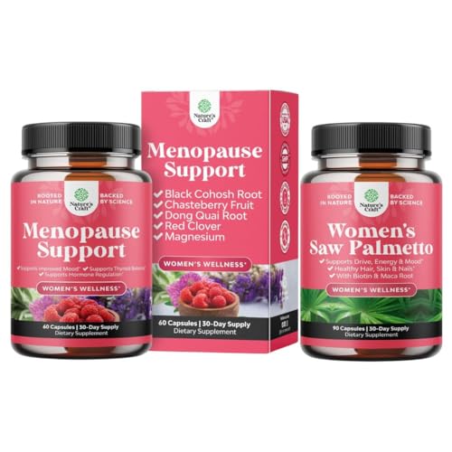 [BRSRMZL5DINGCHTX] Bundle of Menopause Supplement for Night Sweats, Hot Flashes & Mood Swings with Dong Quai, Chaste Berry & Black Cohosh Root and Saw Palmetto for Women 500mg DHT Blocker with Maca Root & Biotin