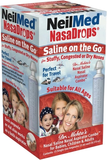 [BRSWIYAOCZ7WAHLC] Neil Med NASA Drops Saline Vials, 15 Single-Use Ampoules, 0.5 Fl Oz