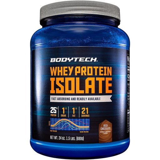 [BRSWYGT7BUOQ2DY2] BodyTech Whey Protein Isolate Powder - 25g Protein per Serving with BCAAs - Fast-Absorbing for Muscle Growth & Recovery - Rich Chocolate (1.5 lb, 21 Servings)