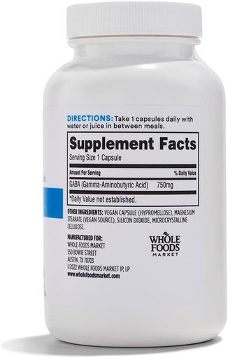 [BRSRAGT4DIDWYC34] Whole Foods Market, GABA 750Mg, 100 Vegetarian Capsules (Pack of 2)