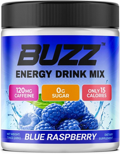 [BRSWGFAQCACBUET2] Morning Buzz Energy Drink Powder - Energy Boost Drink Mix - Énergie sans sucre avec des antioxydants - Morning Kickstart et Sports Nutrition Endurance Product - 30 portions, framboise bleue, 8 onces
