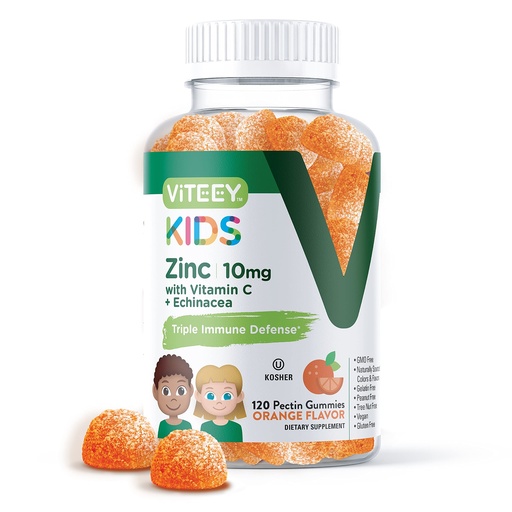 [BRSWYBIFBN7GCHI2] Viteey Zinc for Kids Gummies 10mg, with Vitamin C & Echinacea - Immune Support, Powerful Natural Antioxidant, Kids Zinc Vitamin Supplement - Vegan, Gelatin Free - Tasty Chewable Orange Flavor Gummy