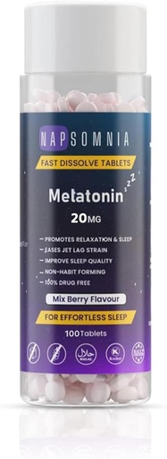 [BRSROAYEOJYRMCTB] Melatonin Fast Dissolve Tablets – Mix Berry Chewable Melatonin Tablets - Non-Habit-Forming Melatonin Sleep Aid for Adults - Sugar Free Melatonin Tablets for Restful Sleep | 20 MG (100)