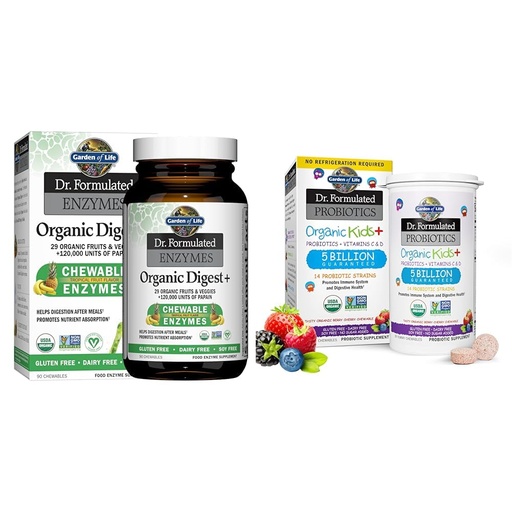 [BRSROAIPDMNQE33L] Garden of Life Dr Formulated Digestive Enzymes with Papain, Bromelain & Dr. Formulated Probiotics Organic Kids+ Plus Vitamin C & D - Berry Cherry