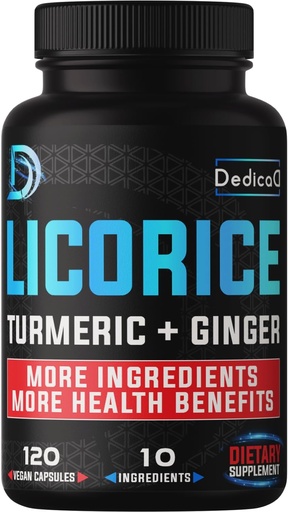 [BRSRMFIBCEGQAHQ7] Licorice Root Capsules 4 Months 6800mg for Skin, Digestion & Immune Health Support - 10in1 Mixed Turmeric Curcumin, Ginger Root, Peppermint Leaf & others - Non-GMO - 120 Vegan Capsules