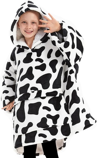 [BRSW22YTBEDWY336] KFUBUO Wearable Blanket Hoodie for Kids Sherpa Patterns Oversized Sweatshirt Blanket With Pocket 6-10 Year Old Girl Boy Birthday Gifts Cow