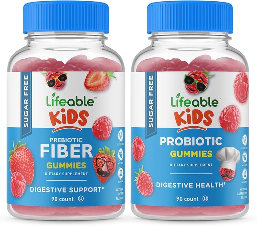 [BRSW2H34CICRGDTP] Lifeable Sugar Free Preciotic Fiber Kids + Probiotic + Prebiotic Fiber Kids, Gummies Bundle - Great Tasting, Vitamin Supplement, Gluten Free, GMO Free, Chewable Gummy