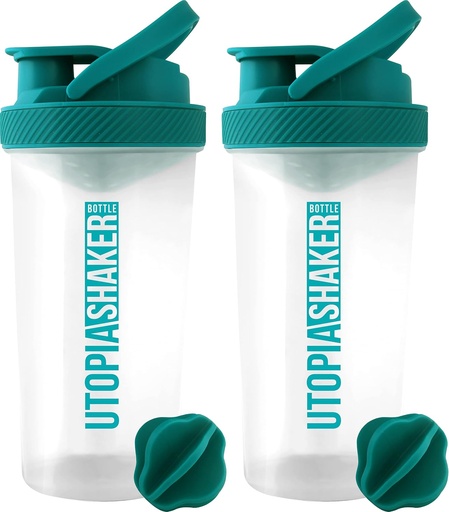 [BRSWYFIPCEFWEEL4] Utopia Home Protein Shaker Bottle - (Pack of 2) 28-Ounce Shaker bottles For Protein Mixes - Fitness Sports Classic Protein Mixer Shaker Bottle (Clear/Teal)