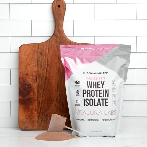 [BRSRAYANOYIGE2T4] Vitalura Labs Grass-Fed Whey Protein Isolate - Protein 25g (DV 50%) Per Serving - 100% Whey Isolate - NSF Content Certified - Chocolate Gelato Flavored - No Fillers - Easy Digesting - 30 Servings