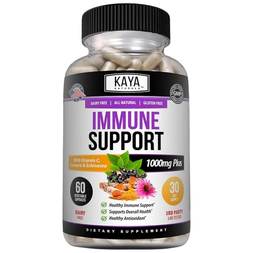 [BRSW2ELYBUIWMFLO] Kaya Naturals Elderberry Immune Support, Elderberry with Zinc and Vitamin C for Adults Vitamins, Probiotics & Turmeric 1000mg Immune System Booster Sambucus Capsules - 60 Count