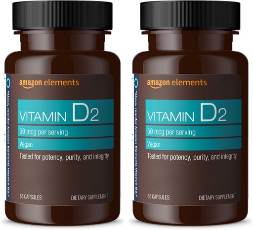 [BRSRAY35DF6Q4AY2]   Elements Vitamin D2 2000 IU, Vegan, 65 Capsules, Supports Strong Bones and Immune Health, 2 Month Supply (Packaging May Vary) (Pack of 2)