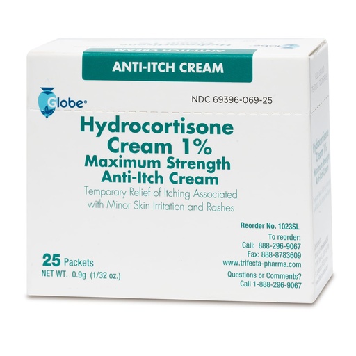 [BRSROZTYOUFQYYI4] Globe (Box 25 Hydrocortisone 1% Maximum Strength Cream, (0.9g Packet) Anti-Itch Cream for Redness, Swelling, Itching, Rash, Bug Bites, Eczema, More