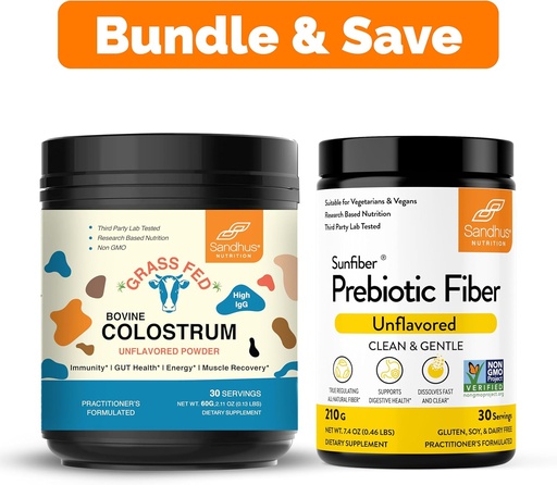[BRSRA2Q5BYMAK3TO] Sandhu's Pure Bovine Colostrum Powder Supplement for Humans 30 Servings & Prebiotic Fiber Supplement Powder| Supports Immune, Gut, Digestive & Colon Health