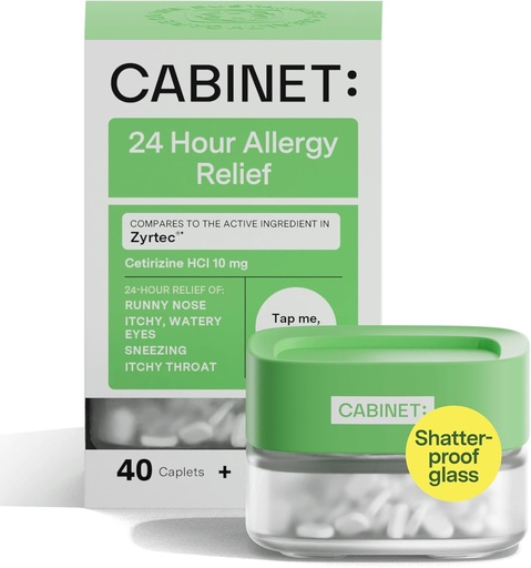 [BRSROCYEDMNB6F34] Cabinet: All Day Allergy Relief Cetirizine 10mg for Non-Drowsy Relief from Common Allergy Symptoms (Refillable Glass Jar)