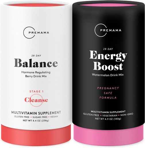[BRSRMGQTCR7WEG3G] PREMAMA Prenatal Energy Boost & Hormone Balance Drink Mix Bundle, Stim Free Energy For PMS, Menopause, Prenatal, 28 Servings
