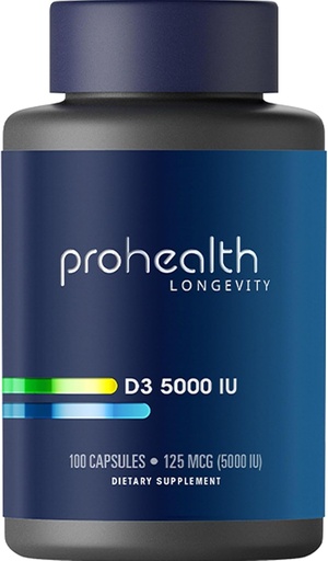 [BRSWIYYDPMBQOAD4] ProHealth Vitamin D3 5000 IU (5000 IU, 100 Capsules)