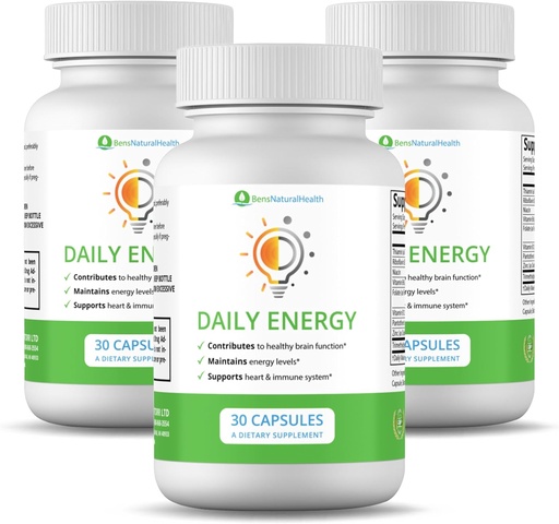 [BRSROY3QBZ7QE2AV] Ben's Natural Health Daily Energy B-Vitamin Complex with TMG and Zinc for Natural Energy, Stress, Focus & Immune Support, 30 Capsules, 3 Pack