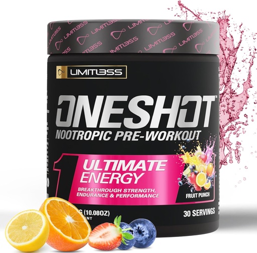 [BRSRAYI2AAIGK3T4] Oneshot Pre Workout Powder for Men and Women - BCAAS Amino Acids Supplement Powder, 200mg Caffeine, Beta Alanine Powder, Citrulline Malate Preworkout Powder - Fruit Punch - 30 Servings