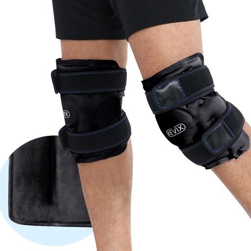 [BRSW2BQTDF5QGYAY] REVIX Ice Packs for Knee Relaxation, Reusable Gel Ice Wraps with Cold Compression for Enhanced Flexibility and Recovery, Plush Cover and Long-Lasting Cold, A Set of Two, Black