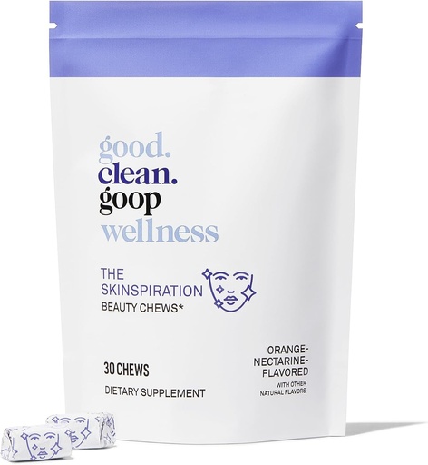 [BRSROAQ3CJ6RAADV] good.clean.goop Wellness The Skinspiration Beauty Chews | Dietary Supplement for Glowing Skin | Vitamin E & Niacin | Orange Nectarine Flavored | Enhances Skin Care Routine | Pack of 30 Chews | Vegan