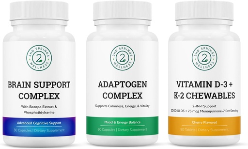 [BRSROHY6BMNW2D3O] Vitality & Mind Wellness Trio Bundle - Brain Support Complex, Adaptogen Complex, and Vitamin D3+K2