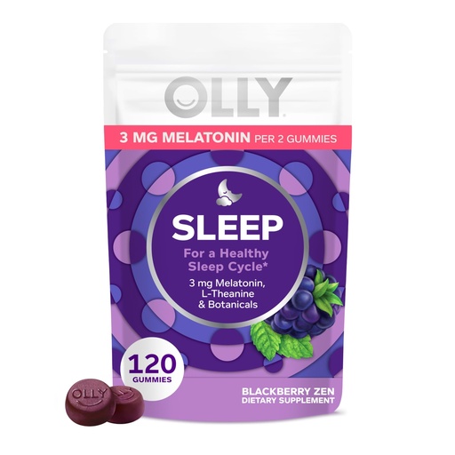 [BRSW2AL2OUBQMFD7] OLLY Sleep Gummy, Sleep Support Supplement,* 3 mg Melatonin, L-Theanine, Chamomile and Lemon Balm Extracts, BlackBerry Zen Flavor, 60 Day Supply - 120 Count