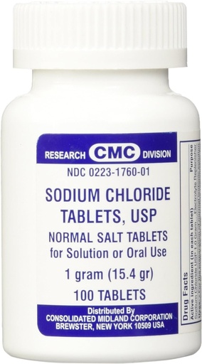 [BRSWIYQOAADWK2Q5] Sodium Chloride Tablets 1 Gm, USP Normal Salt Tablets - 100 Tablets