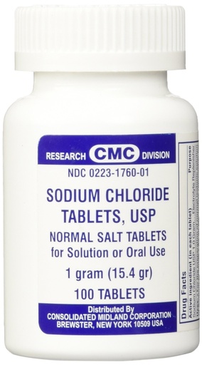[BRSWIYQOAADWK2Q5] Sodium Chloride Tablets 1 Gm, USP Normal Salt Tablets - 100 Tablets