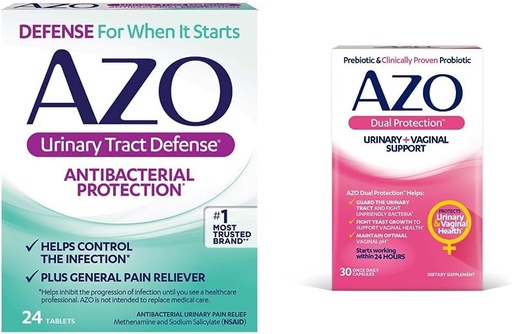 [BRSROGQFAUGWY3YV] AZO Urinary Tract Defensa Antibacterial Protection, UTI bat kontrolatzen laguntzen du 24 Count + Dual Protection, Urinary + Vaginal Support*, Prebiotiko Plus Probiotikoa, 30 Count