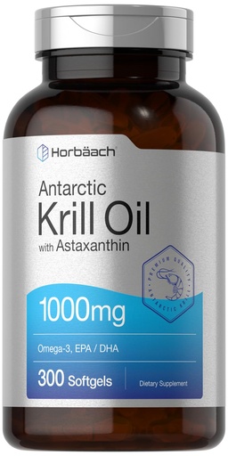 [BRSWY2TYDICRQCLV] Horbäach Antarctic Krill Oil 1000mg Softgels | 300 Count | Omega 3 Supplements with Astaxanthin, EPA, DHA | Non-GMO, Gluten Free
