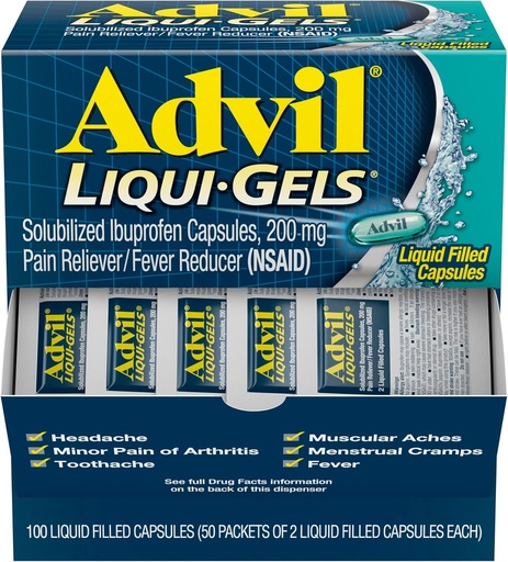 [BRSWIYYCCMOGY3TU] Advil Liqui-Gels Pain Reliever and Fever Reduceer, Pain Medicine for Adults with Ibuprofen 200mg for Headache, Backache, Menstrual Pain and Joint Pain Reliever - 50x2 Liquid Filled Capsules