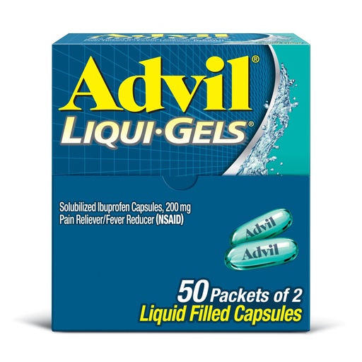 [BRSWIYYCCMOGY3TU] Advil Liqui-Gels Pain Reliever and Fever Reducer, Pain Medicine for Adults with Ibuprofen 200mg for Headache, Backache, Menstrual Pain and Joint Pain Relief - 50x2 Liquid Filled Capsules