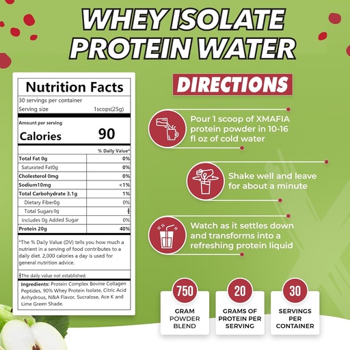 [BRSRAZI5C4BAKCA2] XMafia - Protein Su, Clear Protein Toz - 30 Xəstəlik, 20g Protein, 27 oz - Hydrator Whey Isolate - 0g Lactose, 0g Sugar, Keto-Friendly - Apple - Iso Juice Protein, Post-Workout