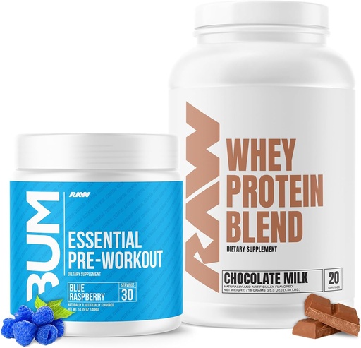 [BRSRAFT4CUDRMC32] RAW Whey Protein Powder & Essential Pre-Workout Bundle