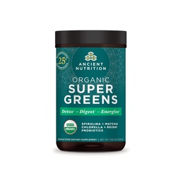 Ancient Nutrition Super Greens Powder, Organic Superfood Powder with Probiotics Made with Spirulina, Chlorella, Matcha, and Digestive Enzymes, 25 Servings, 7.05oz