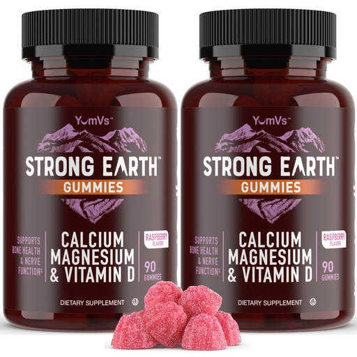 [BRSRMAL6OAMGKGT3] YUM-V'S Strong Earth Calcium, Magnesium, Vitamin D3 Gummies - Vitamin Gummies Calcium Supplement for Strong Bone Health Gummies - Kosher 90 Count (Pack of 2)
